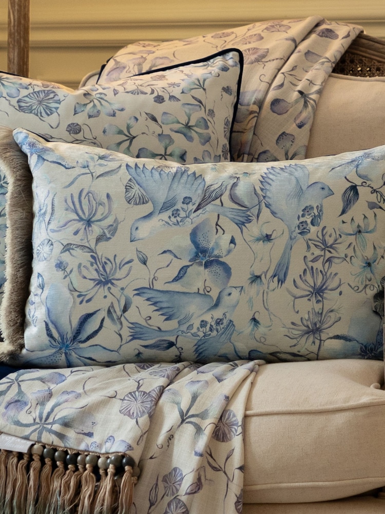 Voyage Maison Blue Floella Printed Ruched Fringe Cushion - Image 2 of 4
