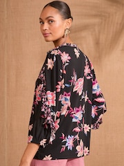Love & Roses Pink Floral Frill Neck Blouse - Image 3 of 4