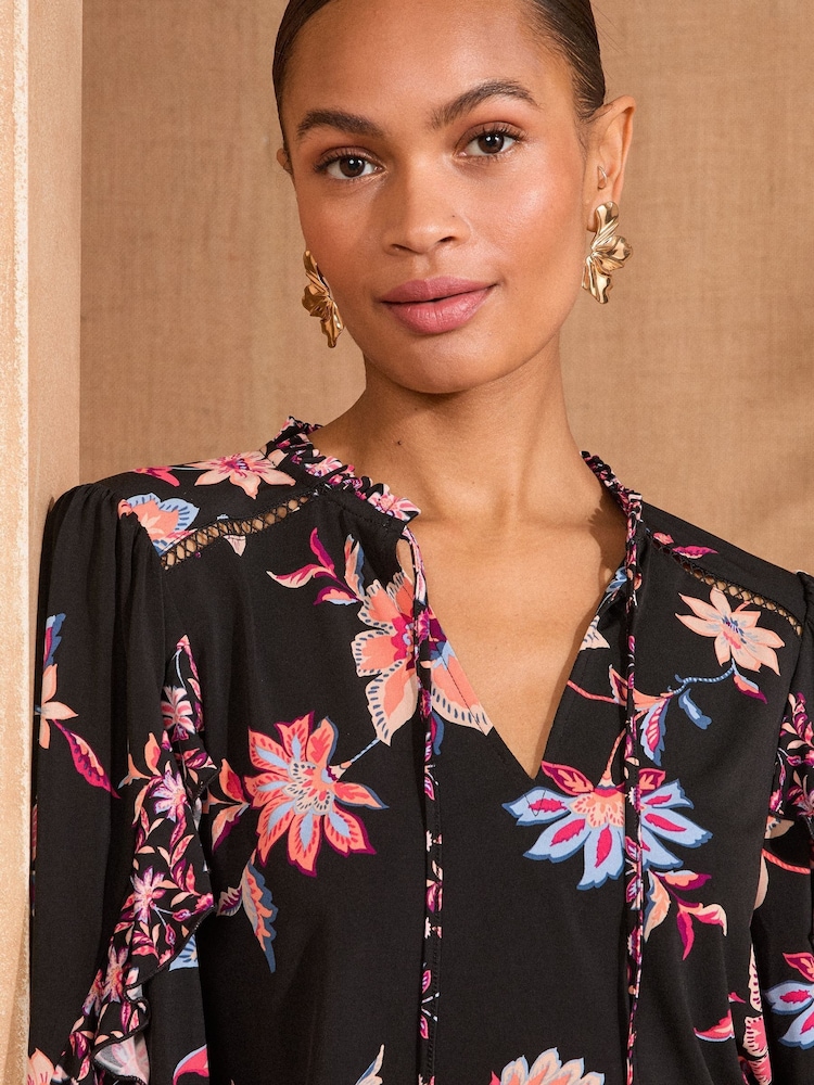 Love & Roses Pink Floral Frill Neck Blouse - Image 4 of 4