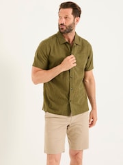 FatFace Khaki Green Short Sleeve Swirl Embroidered Shirt - Image 2 of 7