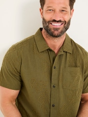 FatFace Khaki Green Short Sleeve Swirl Embroidered Shirt - Image 5 of 7