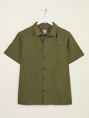 FatFace Khaki Green Short Sleeve Swirl Embroidered Shirt - Image 6 of 7