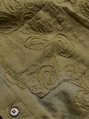 FatFace Khaki Green Short Sleeve Swirl Embroidered Shirt - Image 7 of 7