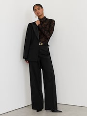 Reiss Black Dakota Petite Wool-Blend Wide-Leg Tuxedo Trousers - Image 1 of 8