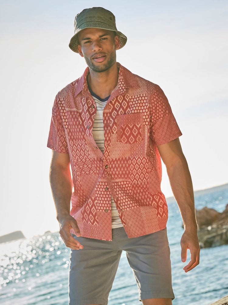 FatFace Terracotta Short Sleeve Patch Print 100% Cotton Shirt - Image 1 of 7