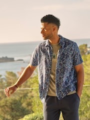 FatFace Blue Short Sleeve Sprig Print 100% Cotton Shirt - Image 1 of 7