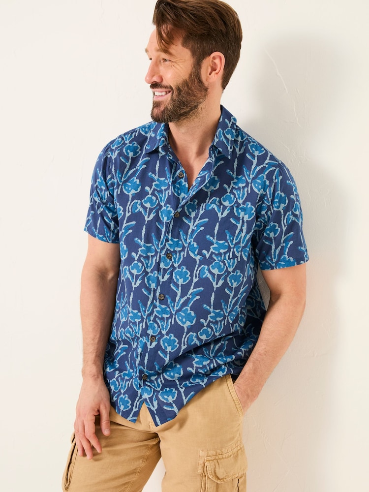 FatFace Blue Short Sleeve Sprig Print 100% Cotton Shirt - Image 2 of 7