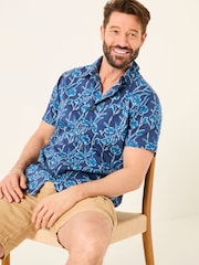 FatFace Blue Short Sleeve Sprig Print 100% Cotton Shirt - Image 4 of 7