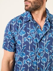 FatFace Blue Short Sleeve Sprig Print 100% Cotton Shirt - Image 5 of 7