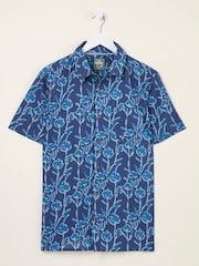 FatFace Blue Short Sleeve Sprig Print 100% Cotton Shirt - Image 6 of 7