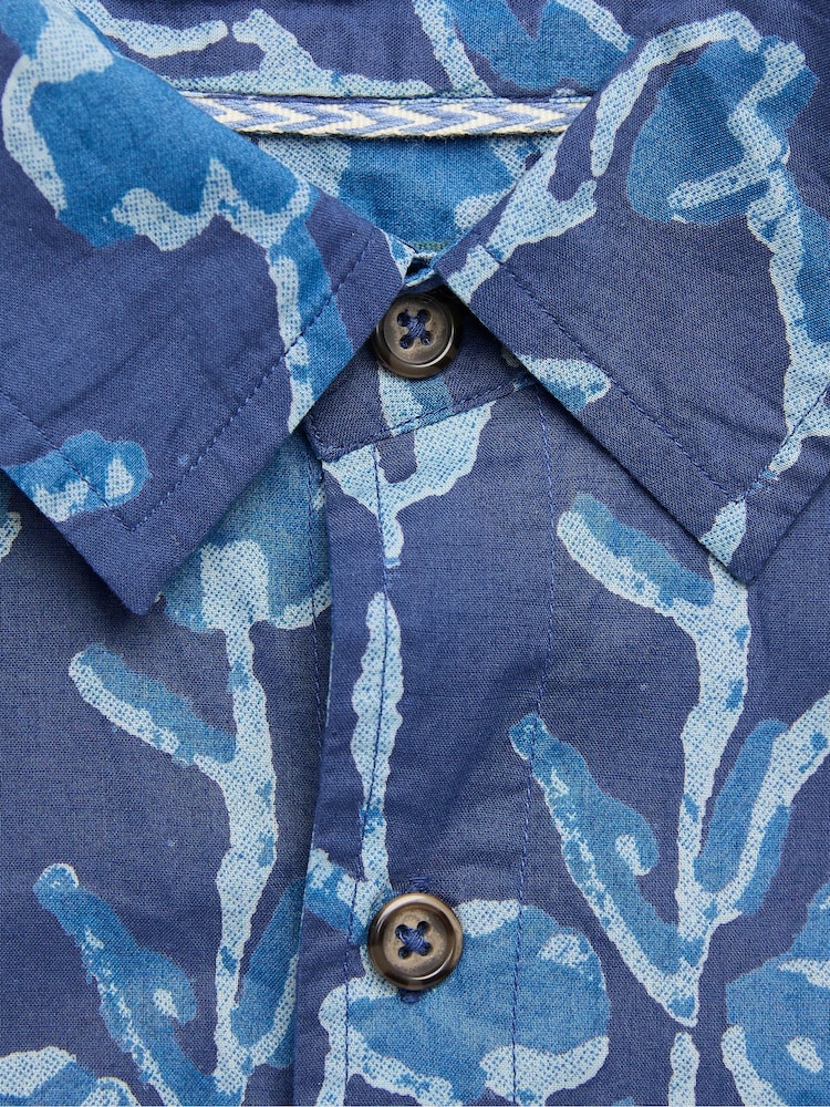 FatFace Blue Short Sleeve Sprig Print 100% Cotton Shirt - Image 7 of 7