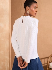 Love & Roses Ivory Broderie Long Sleeve Top - Image 3 of 4