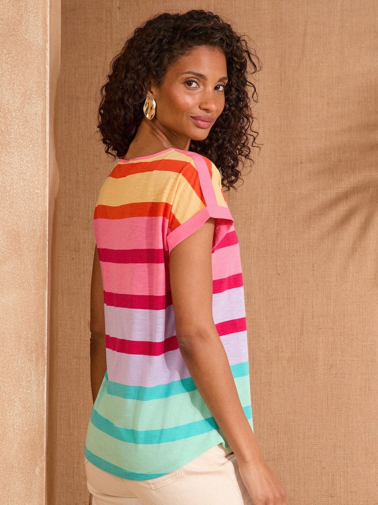 Love & Roses Pink Multi Ombre Stripe Crew Neck Jersey T-Shirt - Image 4 of 4