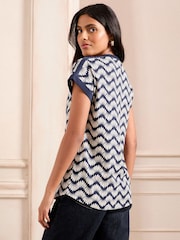 Love & Roses Navy and White Petal Wave Print Petite V-Neck Jersey T-Shirt - Image 4 of 4