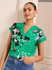 Grüner Animal Print - Love & Roses V-Neck Jersey T-Shirt - Bild 1 von 4