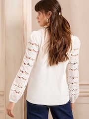 Love & Roses Ivory Jersey Broderie Long Sleeve 100% Cotton Top - Image 4 of 4