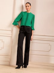 Verde - Blusa de manga flauta Love & Roses 3/4 - Imagem 3 de 4