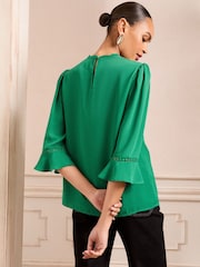 Verde - Blusa de manga flauta Love & Roses 3/4 - Imagem 4 de 4