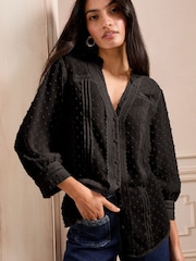 Love & Roses Black Dobby Notch Neck 3/4 Sleeve Blouse - Image 2 of 4