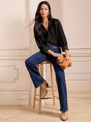Love & Roses Black Dobby Notch Neck 3/4 Sleeve Blouse - Image 3 of 4