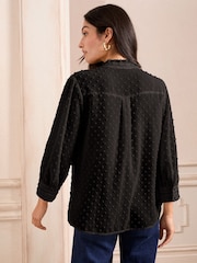 Love & Roses Black Dobby Notch Neck 3/4 Sleeve Blouse - Image 4 of 4