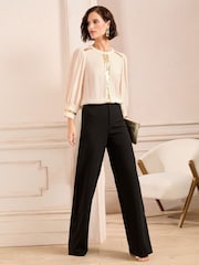 Love & Roses Ivory Sequin Keyhole Crew Neck 3/4 Sleeve Blouse - Image 3 of 4