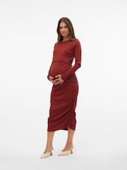 Mamalicious Red Maternity Ribbed Dress with Nursing Function - Image 1 of 5