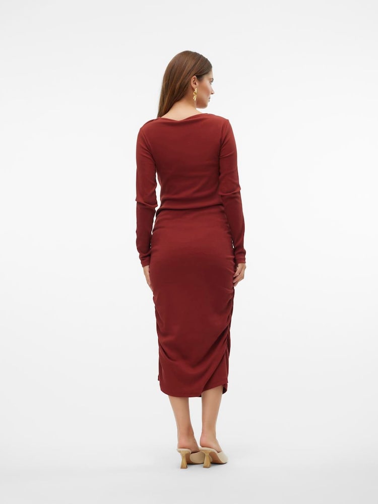 Mamalicious Red Maternity Ribbed Dress with Nursing Function - Image 2 of 5