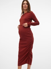 Mamalicious Red Maternity Ribbed Dress with Nursing Function - Image 4 of 5