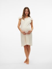Mamalicious Grey Maternity 100% Cotton Short Sleeve Nightdress with Nursing Function - Image 3 of 5