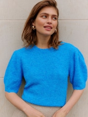 VERO MODA Blue Puff Sleeve Knitted Jumper - Image 1 of 6