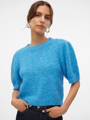 VERO MODA Blue Puff Sleeve Knitted Jumper - Image 2 of 6
