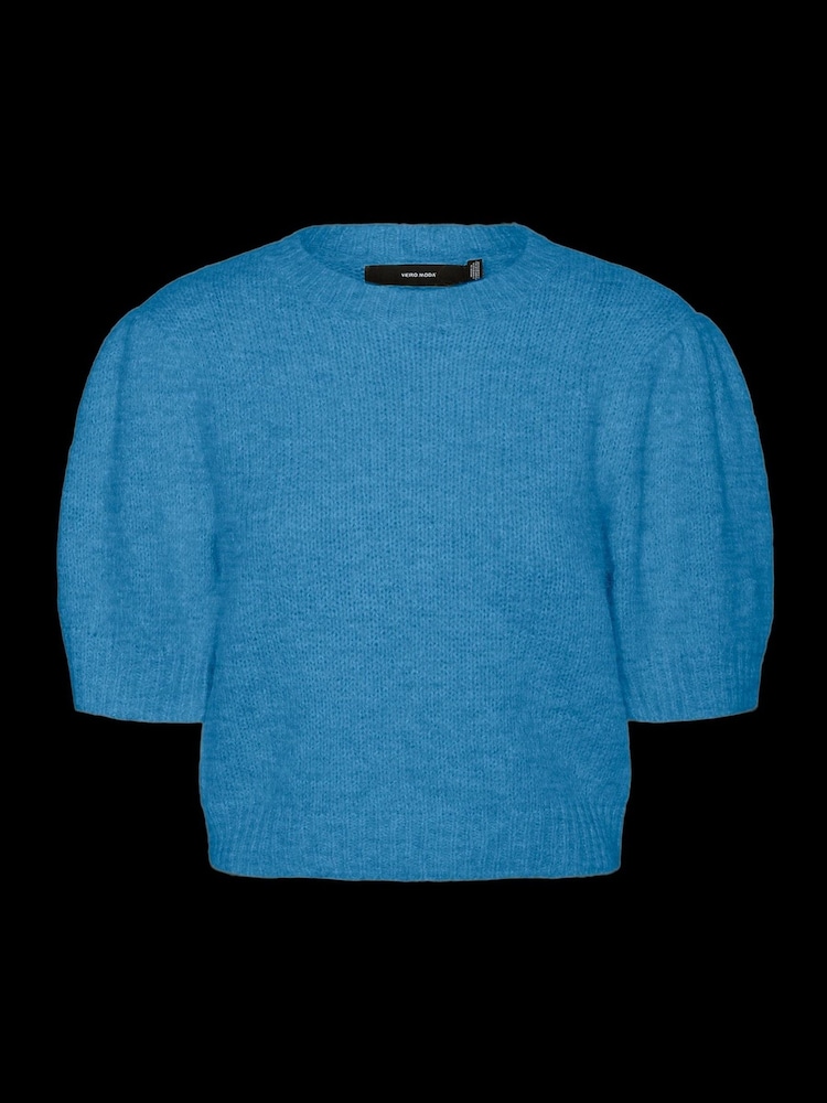 VERO MODA Blue Puff Sleeve Knitted Jumper - Image 6 of 6