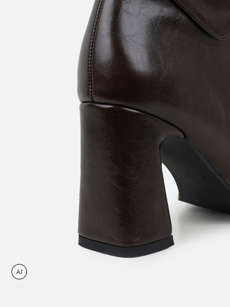 Simmi London Brown Kennedy Knee High Ruched Block Heeled Boots - Image 4 of 4