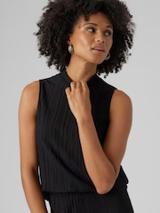 VERO MODA Black High Neck Plisse Sleeveless Top - Image 2 of 5