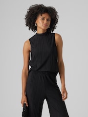 VERO MODA Black High Neck Plisse Sleeveless Top - Image 3 of 5