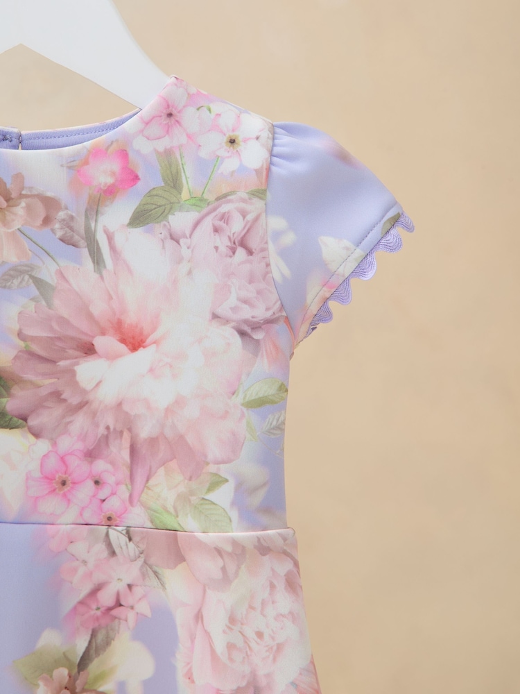 Lipsy Lilac Purple Baby Floral Print Scuba Occasion Dress (0mths-5yrs) - Image 2 of 3
