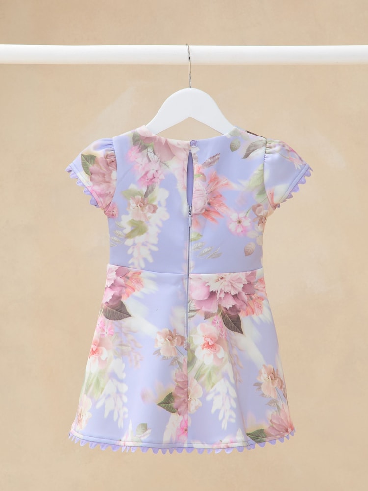 Lipsy Lilac Purple Baby Floral Print Scuba Occasion Dress (0mths-5yrs) - Image 3 of 3