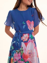 Lipsy Cobalt Blue Floral Petal Sleeve Chiffon Dress (4-16yrs) - Image 2 of 4