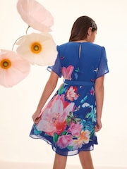 Lipsy Cobalt Blue Floral Petal Sleeve Chiffon Dress (4-16yrs) - Image 4 of 4