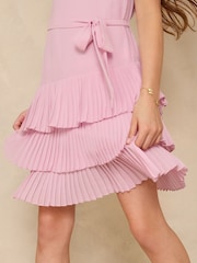 Lipsy Pink Halter Embellished Tiered Occasion Dress (5-16yrs) - Image 4 of 5