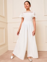 Lipsy White Flutter Sleeve Lace Occasion Jumpsuit (5-16yrs) - Image 1 of 4
