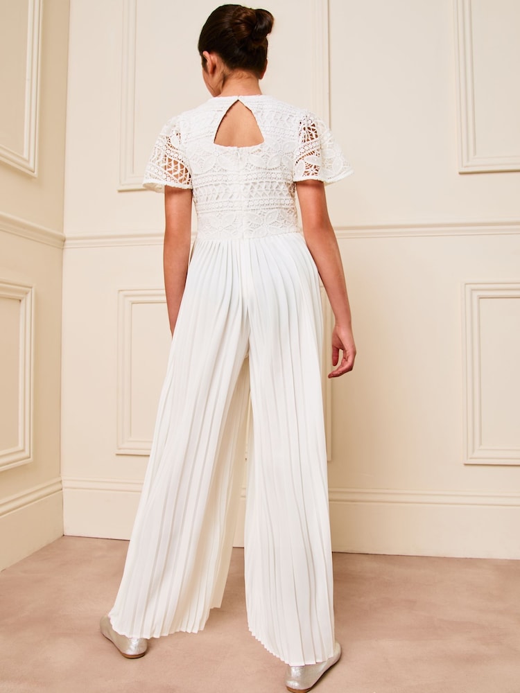Lipsy White Flutter Sleeve Lace Occasion Jumpsuit (5-16yrs) - Image 3 of 4