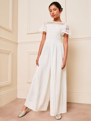Lipsy White Flutter Sleeve Lace Occasion Jumpsuit (5-16yrs) - Image 4 of 4