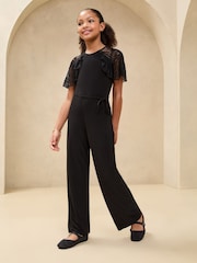 Lipsy Black Lace Frill Flutter Sleeve Jumpsuit (5-16yrs) - Image 2 of 4