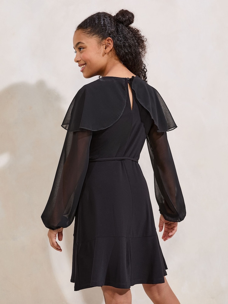 Lipsy Black Layered Flutter Long Sleeve Dress (5-16yrs) - Image 5 of 5 Lipsy Black Layered Flutter Long Sleeve Dress (5-16yrs) - Image 5 of 5