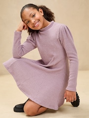 Lipsy Mauve Purple Long Sleeve Rib Knit Dress (5-16yrs) - Image 2 of 5