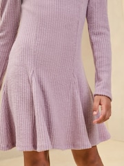Lipsy Mauve Purple Long Sleeve Rib Knit Dress (5-16yrs) - Image 3 of 5