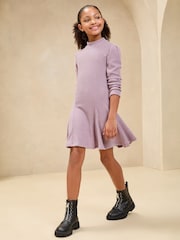 Lipsy Mauve Purple Long Sleeve Rib Knit Dress (5-16yrs) - Image 4 of 5