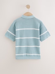 Blue 100% Cotton Short Sleeve Stripe Knitted Polo Shirt (3-16yrs) - Image 2 of 4
